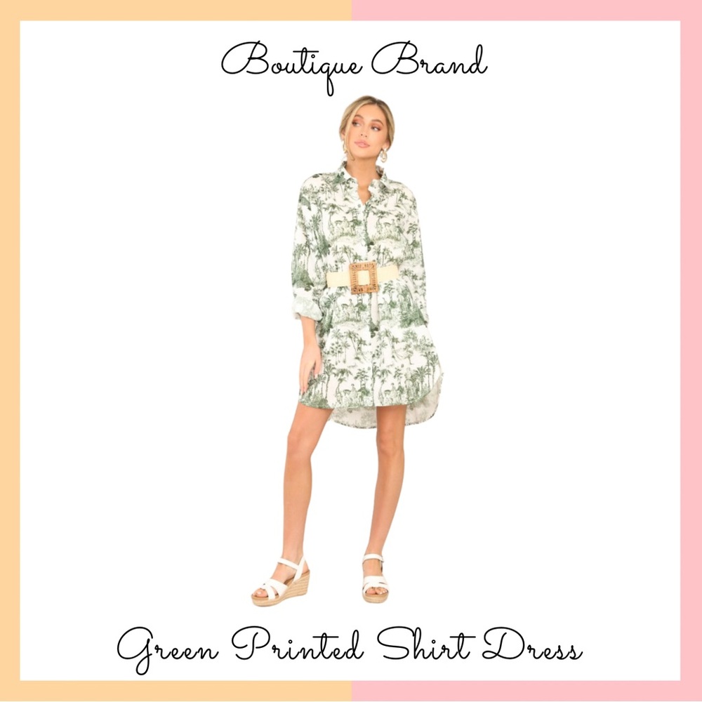 Green Printed Shirt Dress